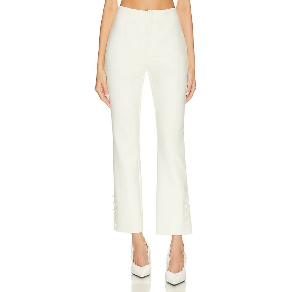 Cinq a Sept Rowena Slim Button Cuff Ankle Pants Size 0 White Preppy Quiet Luxury